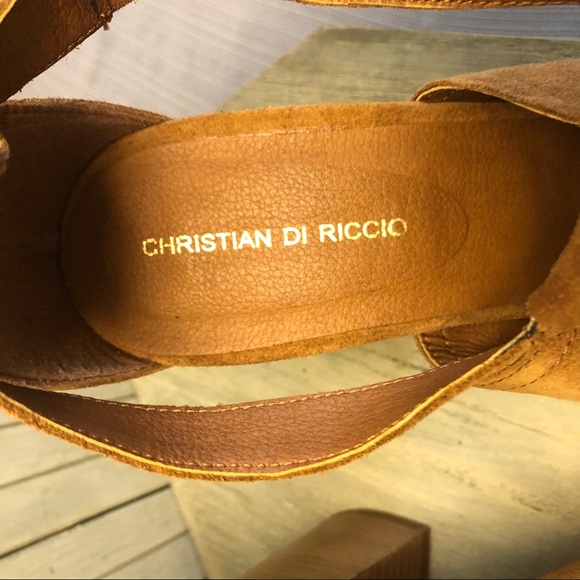 NWT Christian Di Riccio Brown Suede Black Heel Double Ankle Strap Heels 38 - Picture 4 of 11